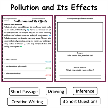 Pollution and Its Effects | Short Reading Comprehension Creative Worksheet