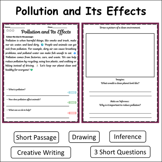 Pollution and Its Effects | Short Reading Comprehension Creative Worksheet