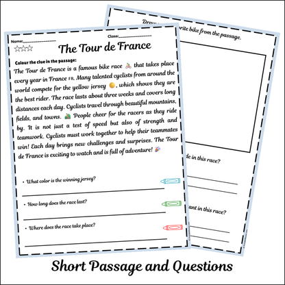 The Tour de France | Short Reading Comprehension Creative Worksheet