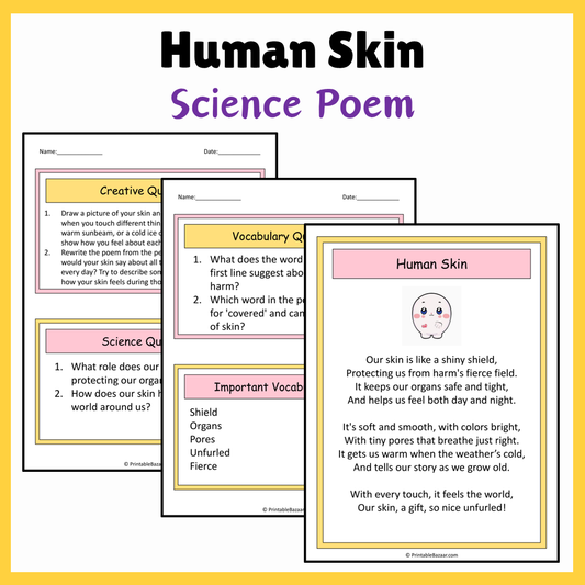 Human Skin | Science Poem Reading Comprehension Activity