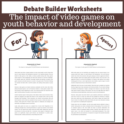 The impact of video games on youth behavior and development | Favour and Against Worksheet Printable Activity