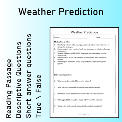 Weather Prediction | Reading Comprehension Passage Printable Worksheet