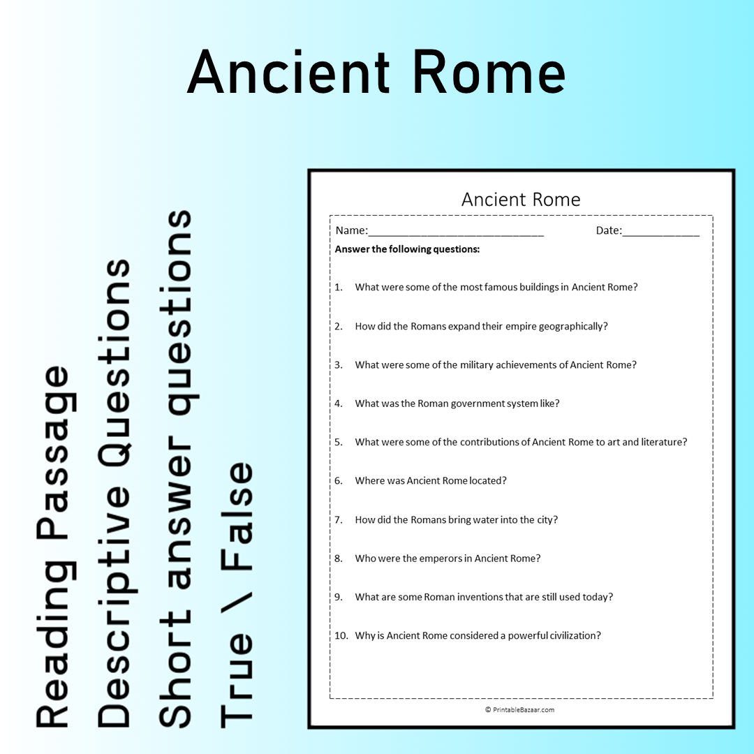 Ancient Rome | Reading Comprehension Passage Printable Worksheet