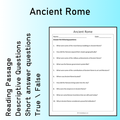 Ancient Rome | Reading Comprehension Passage Printable Worksheet