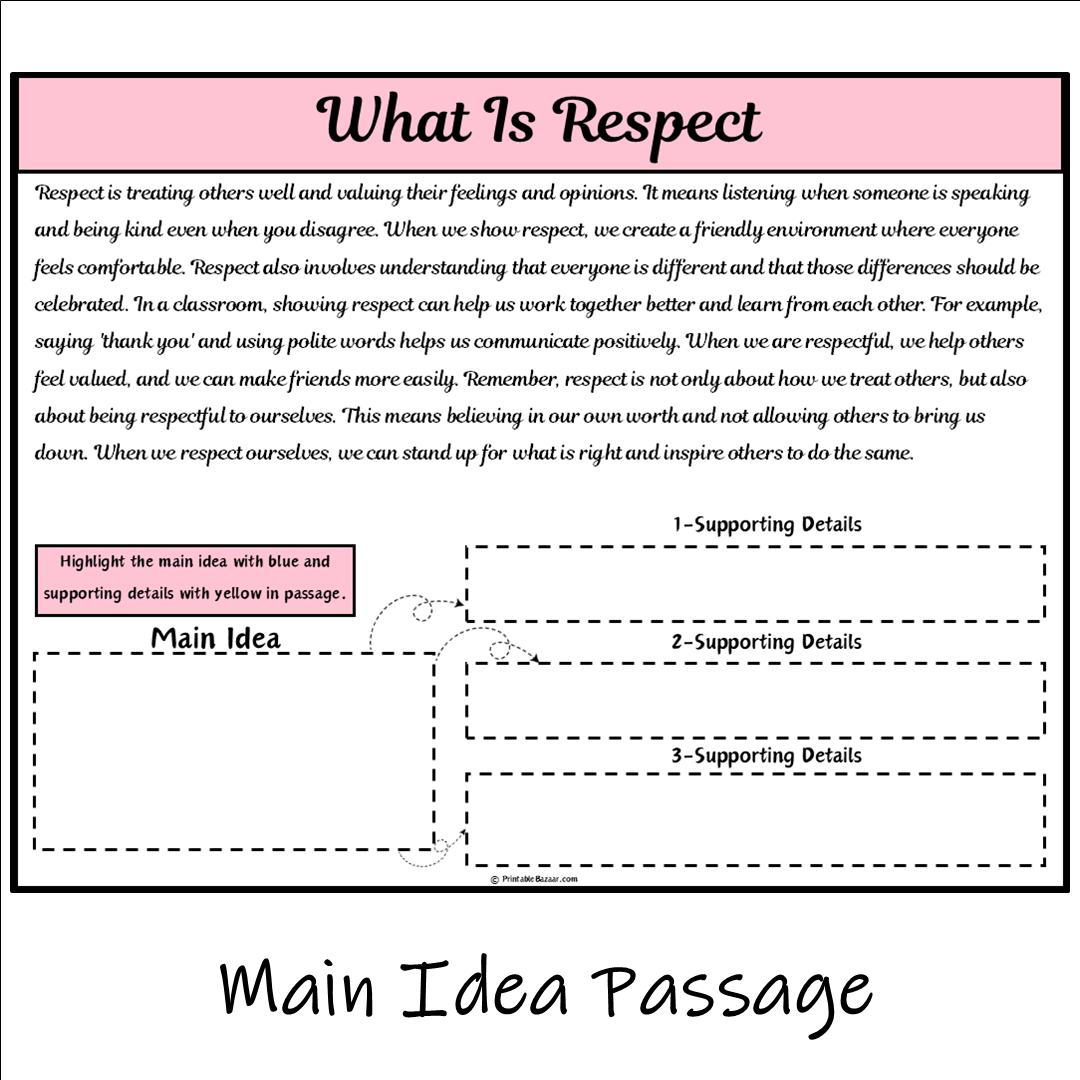 What Is Respect | Main Idea and Supporting Details Reading Passage and Questions