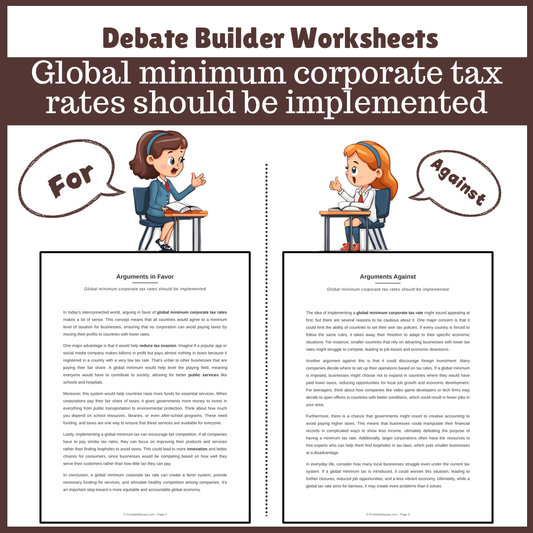 Global minimum corporate tax rates should be implemented | Favour and Against Worksheet Printable Activity