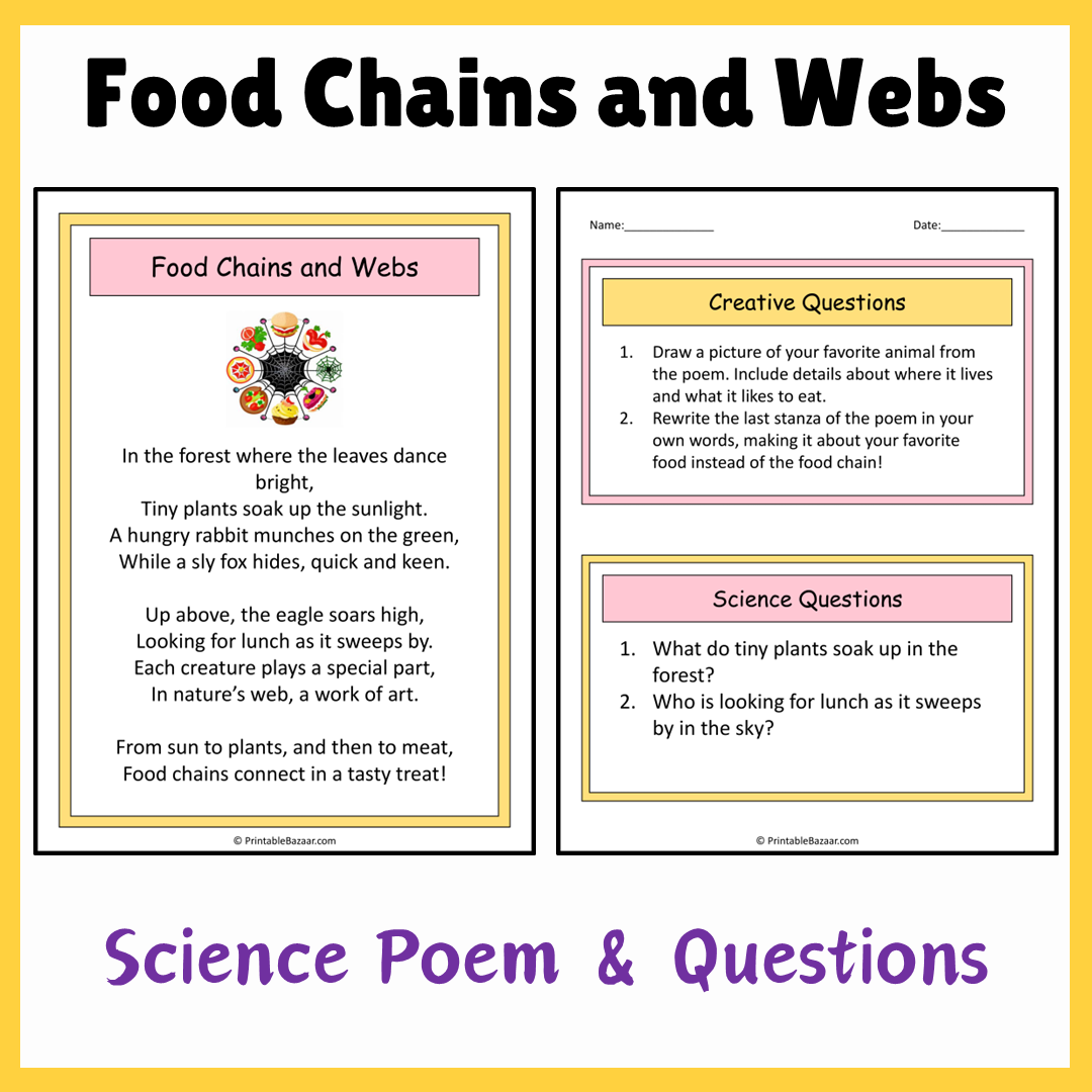 Food Chains and Webs | Science Poem Reading Comprehension Activity