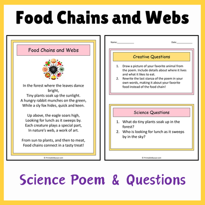 Food Chains and Webs | Science Poem Reading Comprehension Activity