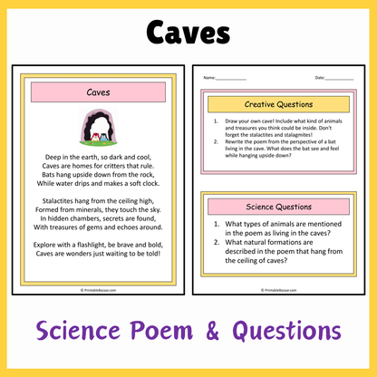 Caves | Science Poem Reading Comprehension Activity