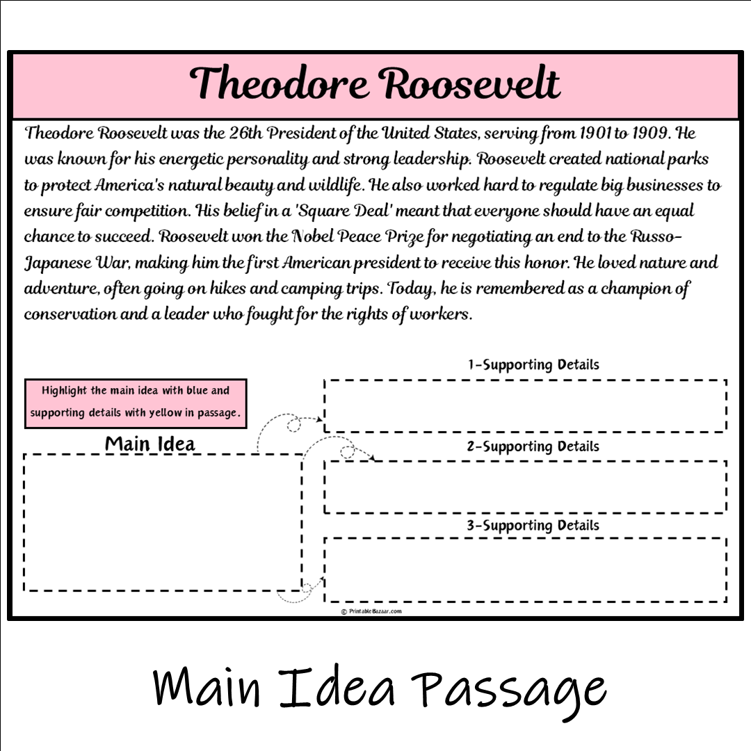 Theodore Roosevelt | Main Idea and Supporting Details Reading Passage and Questions