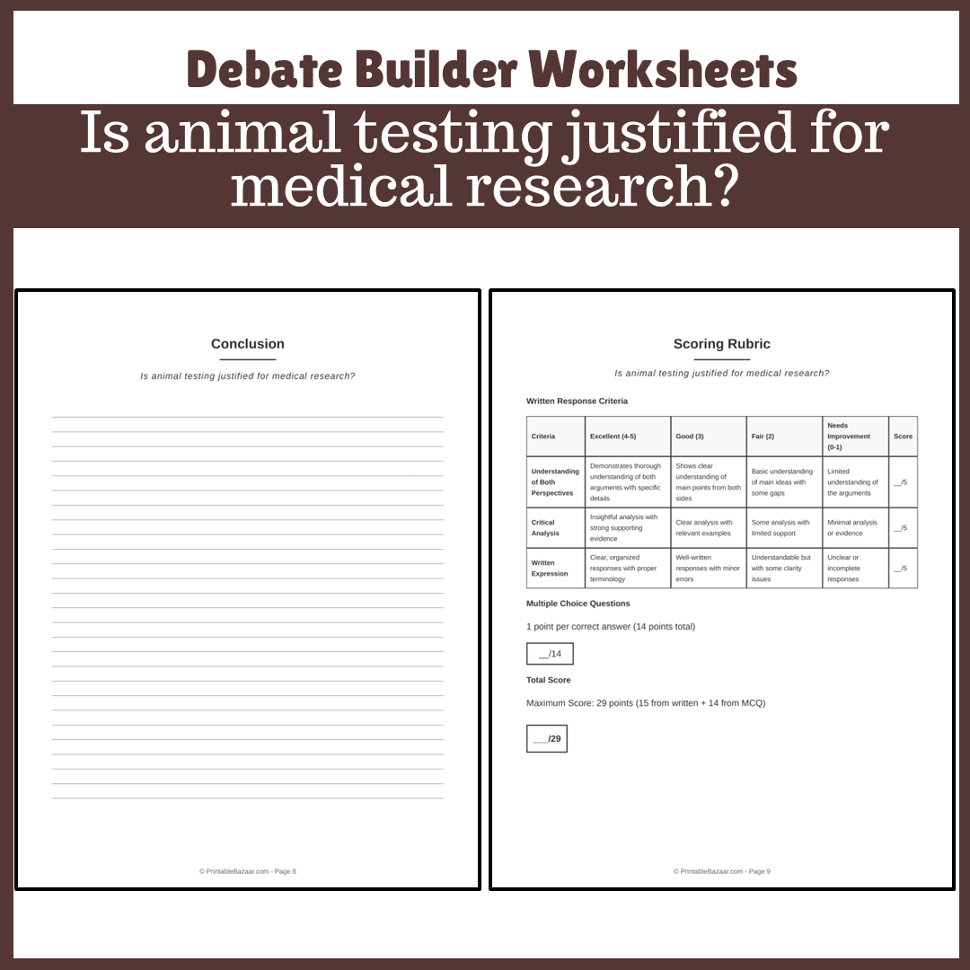 Is animal testing justified for medical research? | Favour and Against Worksheet Printable Activity