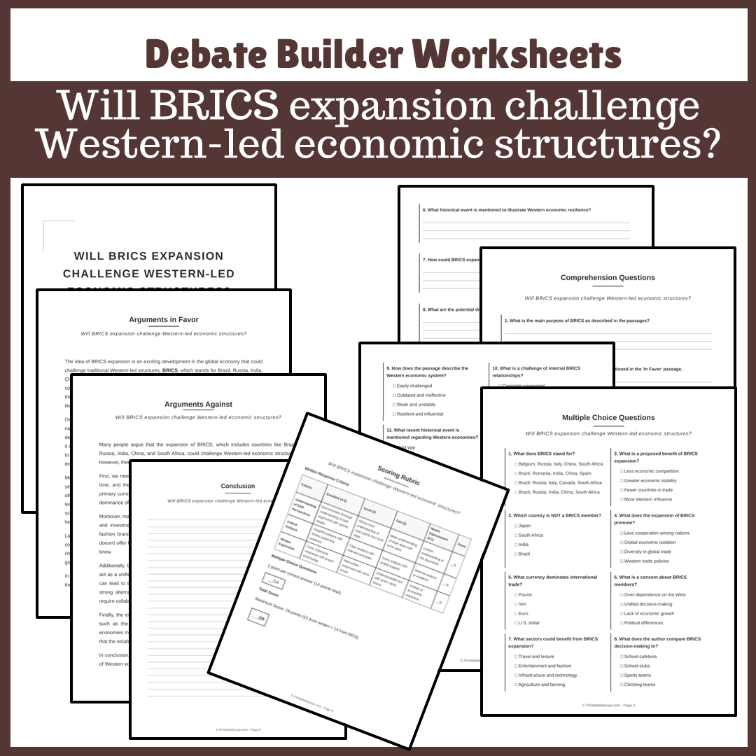 Will BRICS expansion challenge Western-led economic structures? | Favour and Against Worksheet Printable Activity