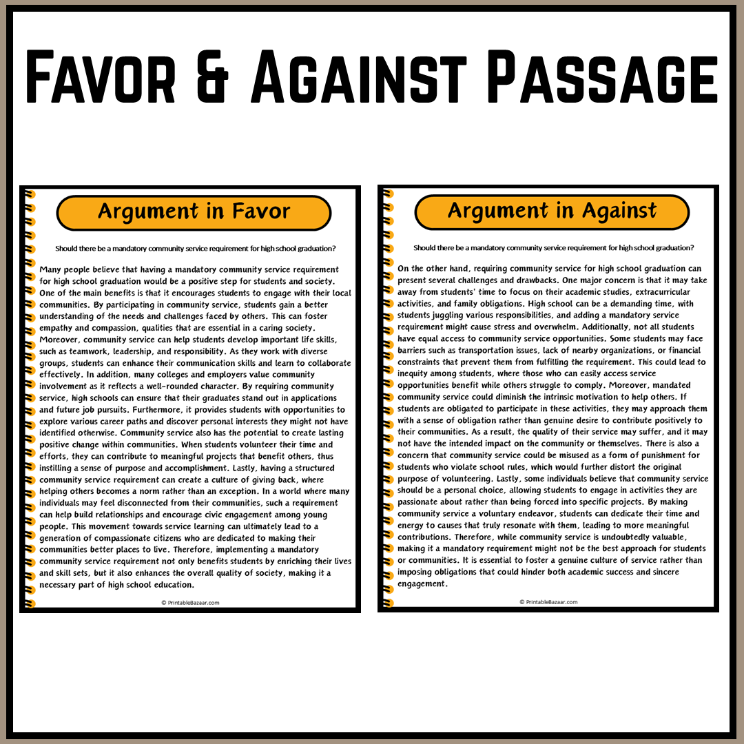 Should there be a mandatory community service requirement for high school graduation? | Debate Case Study Worksheet