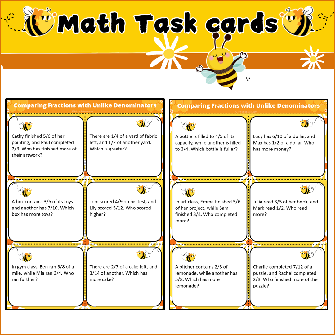 Comparing Fractions with Unlike Denominators | Math Task Cards