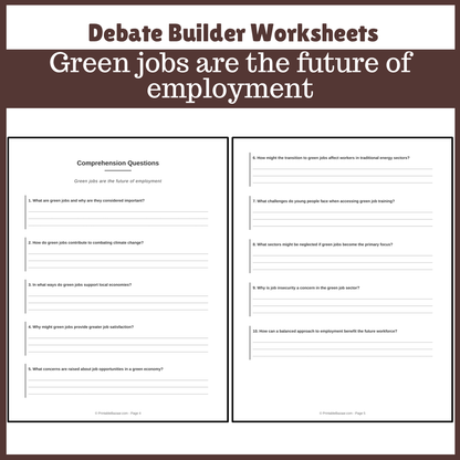 Green jobs are the future of employment | Favour and Against Worksheet Printable Activity