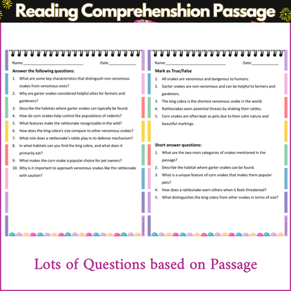 Types of Snakes | Reading Comprehension Passage and Questions