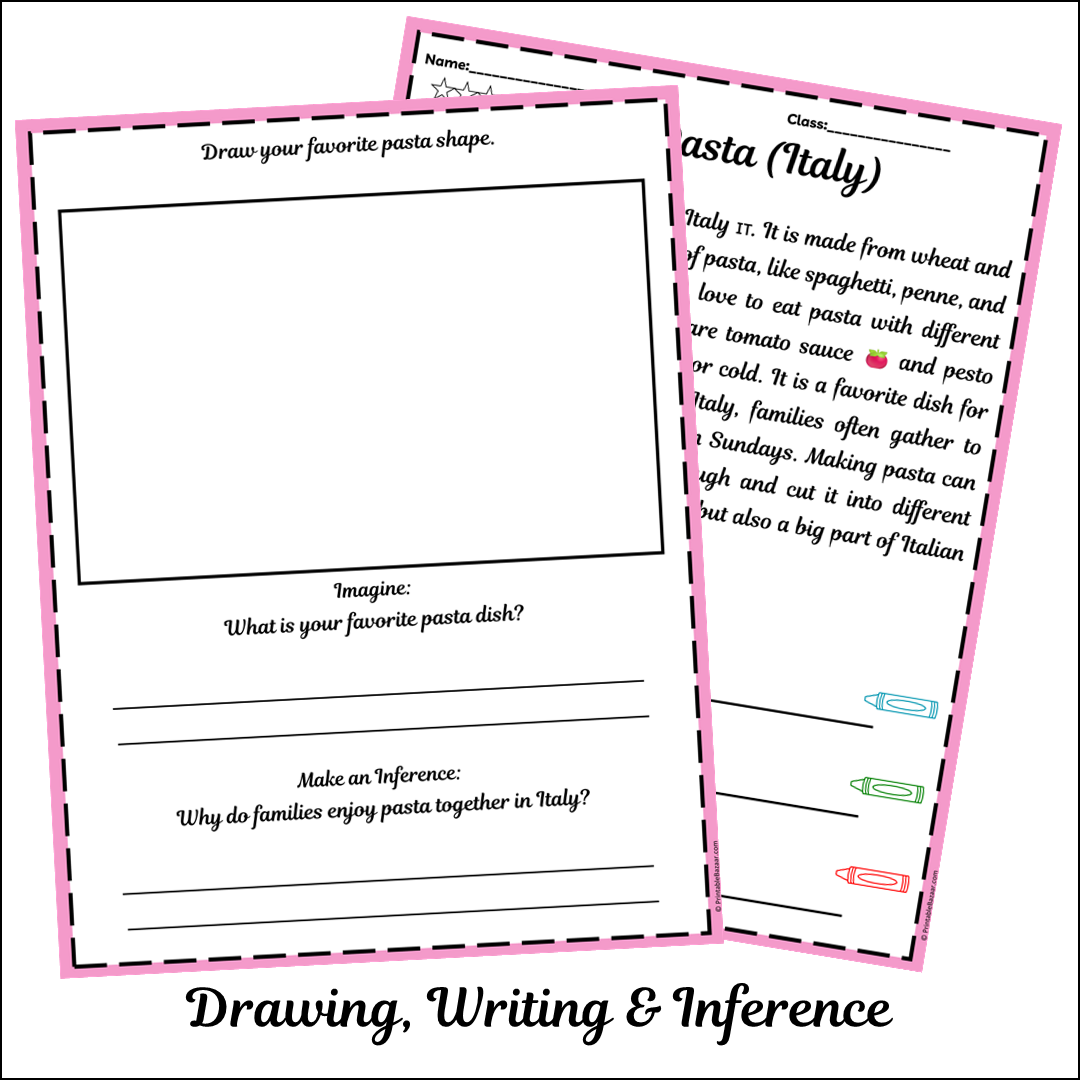 Pasta (Italy) | Short Reading Comprehension Creative Worksheet