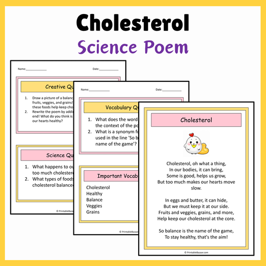 Cholesterol | Science Poem Reading Comprehension Activity