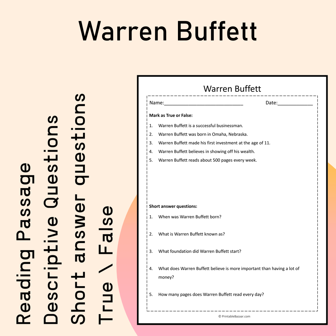 Warren Buffett | Reading Comprehension Passage Printable Activity