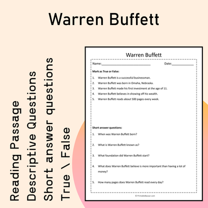 Warren Buffett | Reading Comprehension Passage Printable Activity