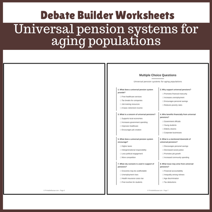 Universal pension systems for aging populations | Favour and Against Worksheet Printable Activity