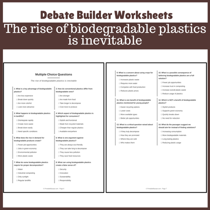 The rise of biodegradable plastics is inevitable | Favour and Against Worksheet Printable Activity