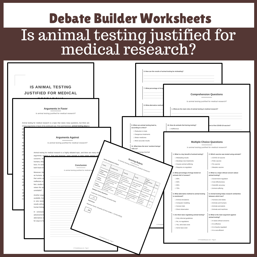 Is animal testing justified for medical research? | Favour and Against Worksheet Printable Activity