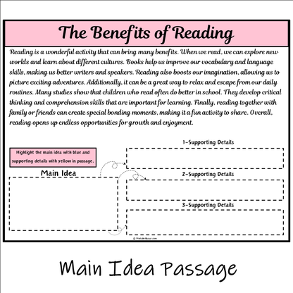 The Benefits of Reading | Main Idea and Supporting Details Reading Passage and Questions