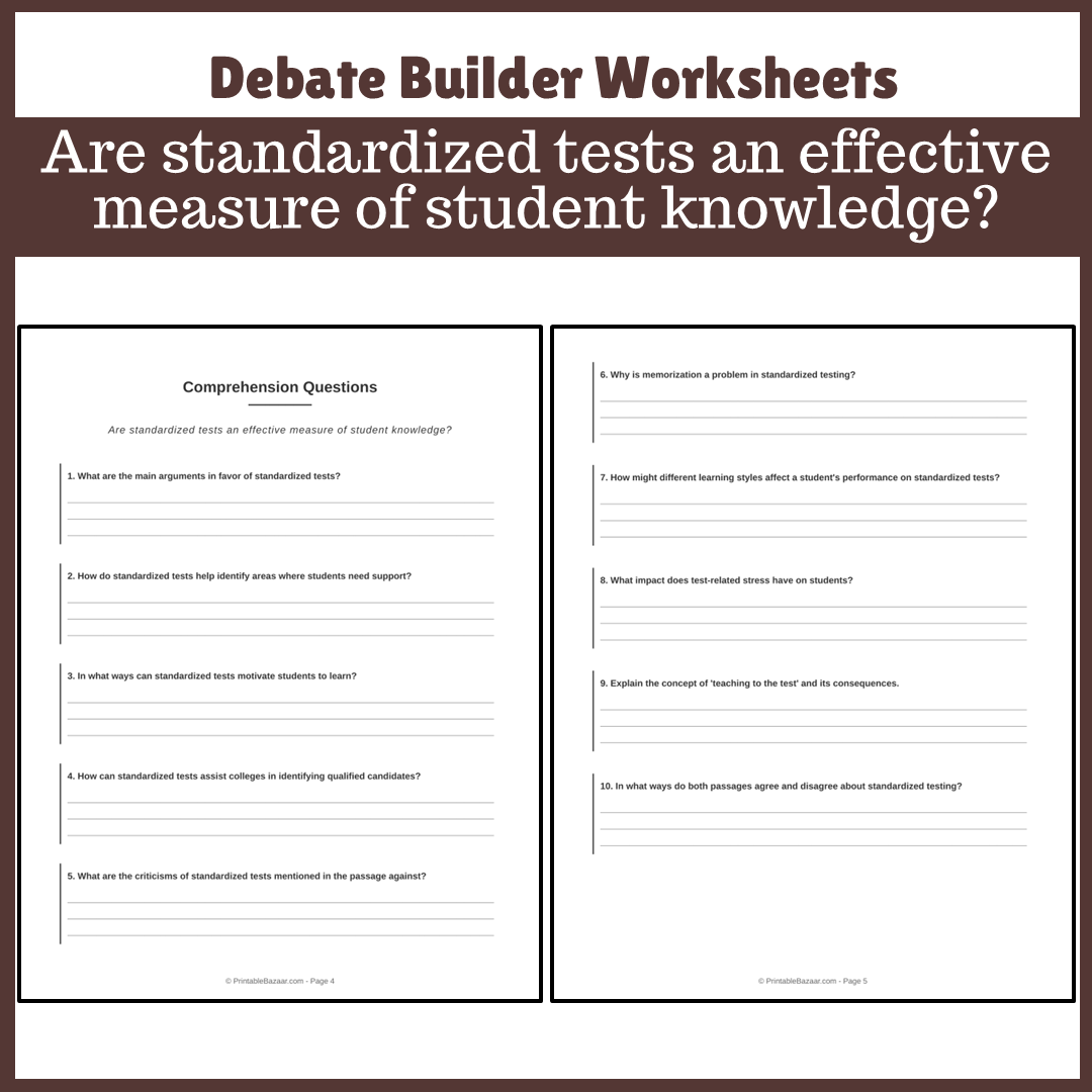 Are standardized tests an effective measure of student knowledge? | Favour and Against Worksheet Printable Activity