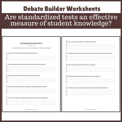 Are standardized tests an effective measure of student knowledge? | Favour and Against Worksheet Printable Activity
