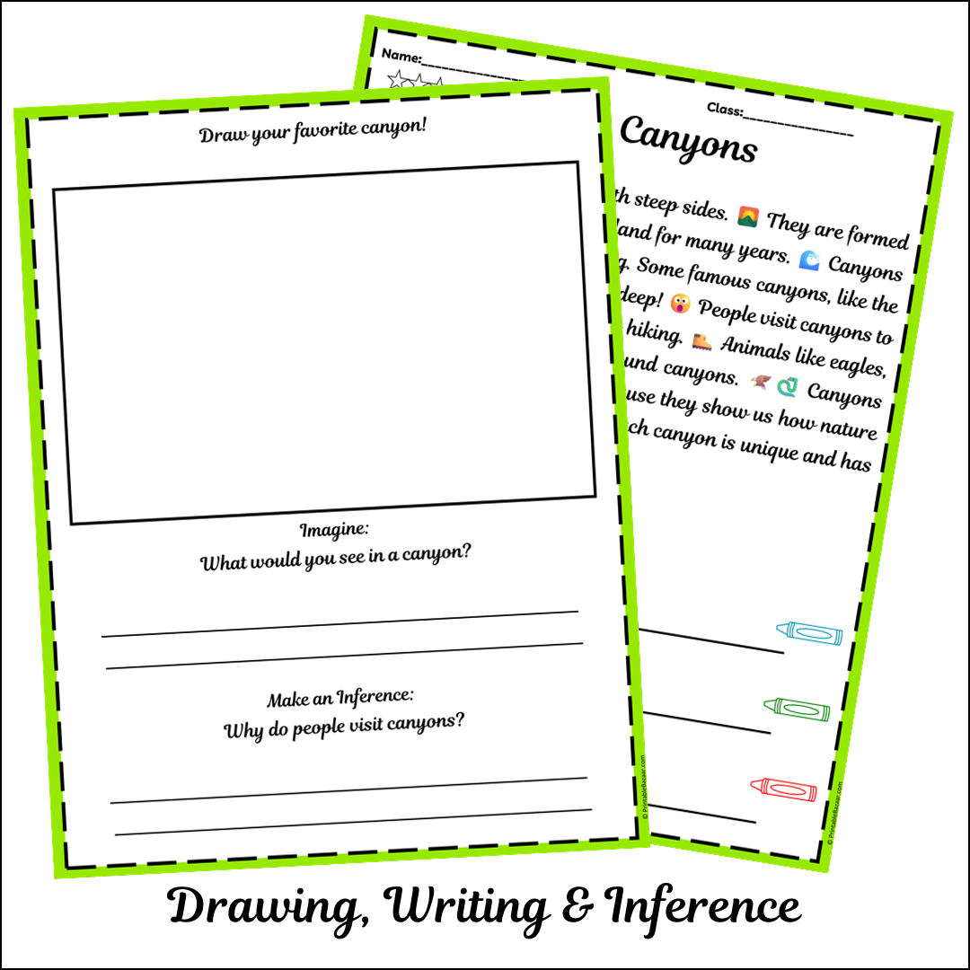 Canyons | Short Reading Comprehension Creative Worksheet