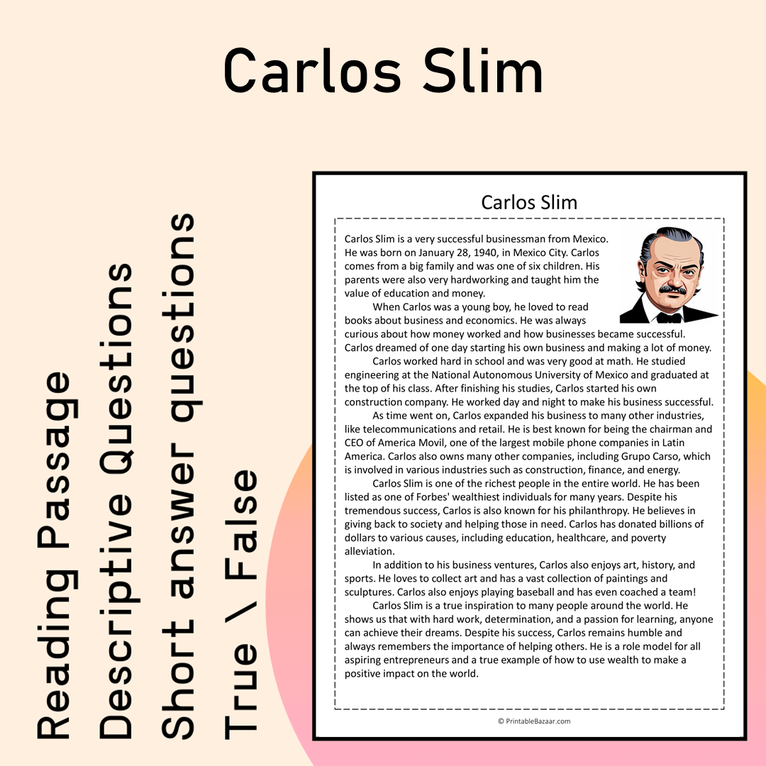 Carlos Slim | Reading Comprehension Passage Printable Activity