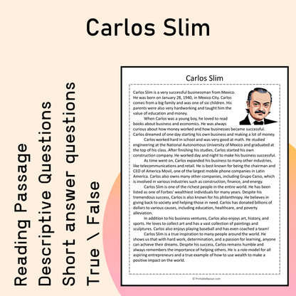 Carlos Slim | Reading Comprehension Passage Printable Activity