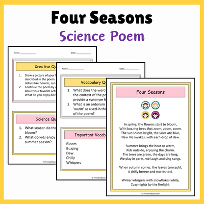 Four Seasons | Science Poem Reading Comprehension Activity