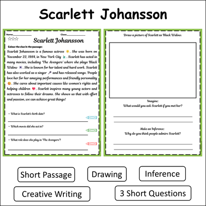 Scarlett Johansson | Short Reading Comprehension Creative Worksheet