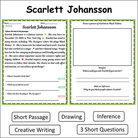 Scarlett Johansson | Short Reading Comprehension Creative Worksheet