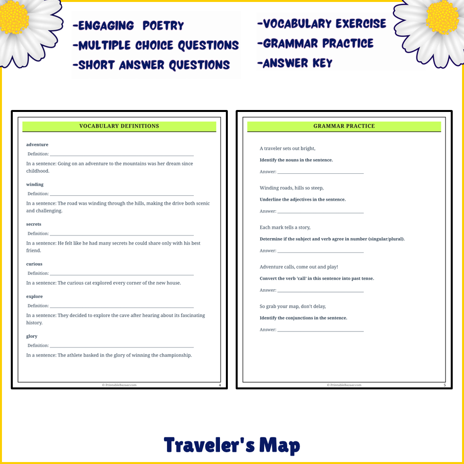 Traveler's Map | Poem Grammar Worksheet Printable Activity