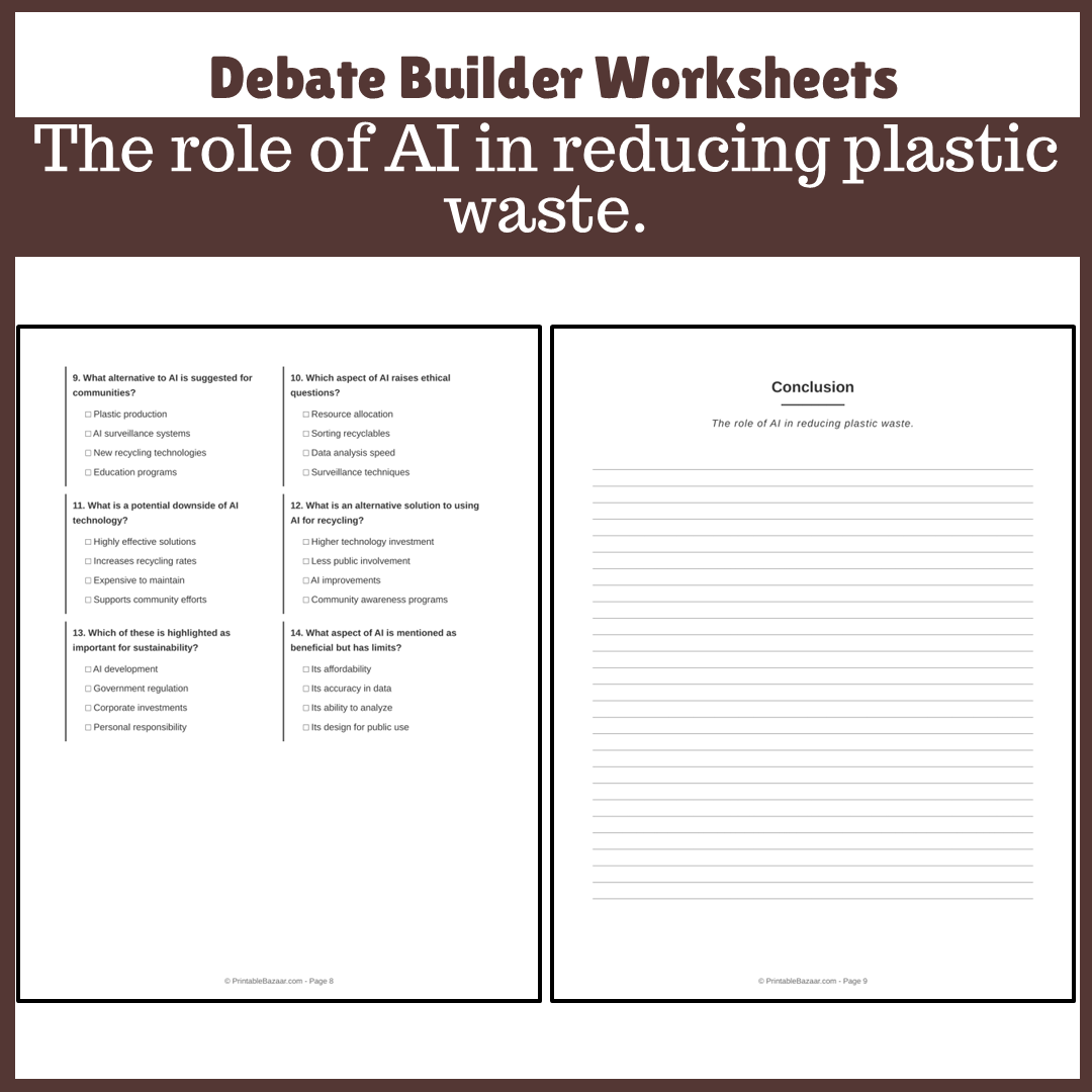 The role of AI in reducing plastic waste. | Favour and Against Worksheet Printable Activity