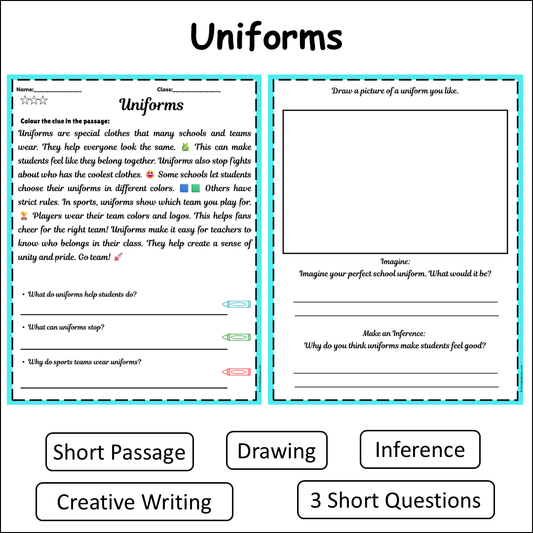 Uniforms | Short Reading Comprehension Creative Worksheet