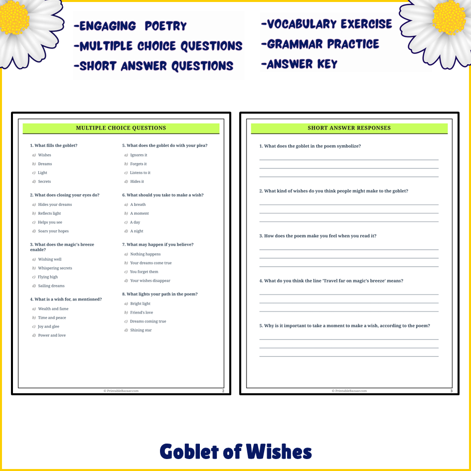 Goblet of Wishes | Poem Grammar Worksheet Printable Activity