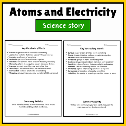 Atoms and Electricity | Science Story Reading Comprehension Activity