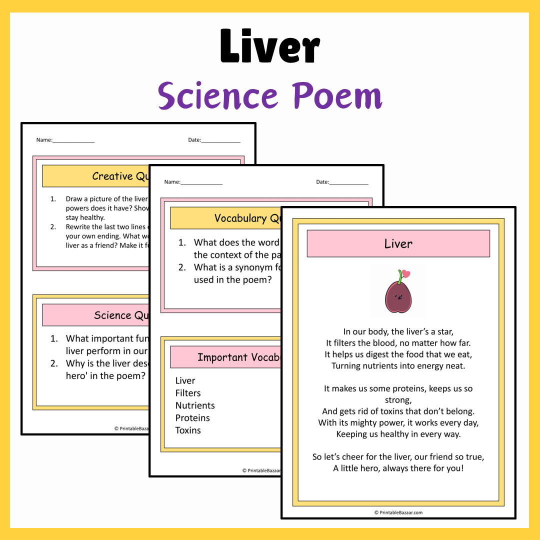 Liver | Science Poem Reading Comprehension Activity