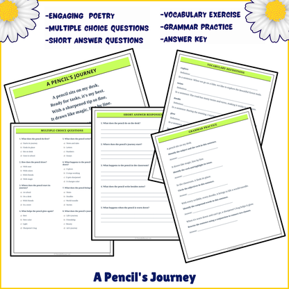 A Pencil's Journey | Poem Grammar Worksheet Printable Activity