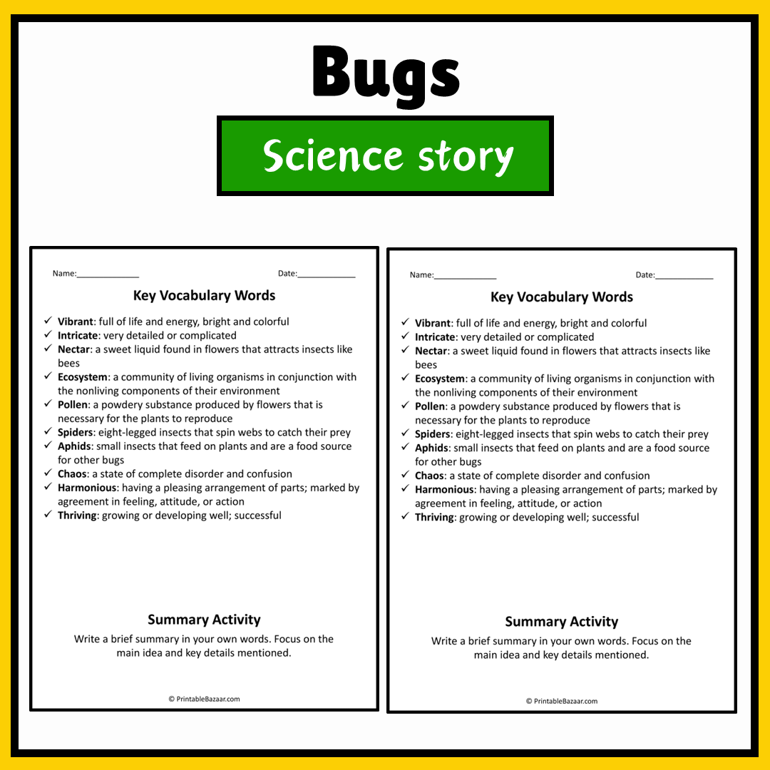 Bugs | Science Story Reading Comprehension Activity