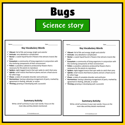 Bugs | Science Story Reading Comprehension Activity