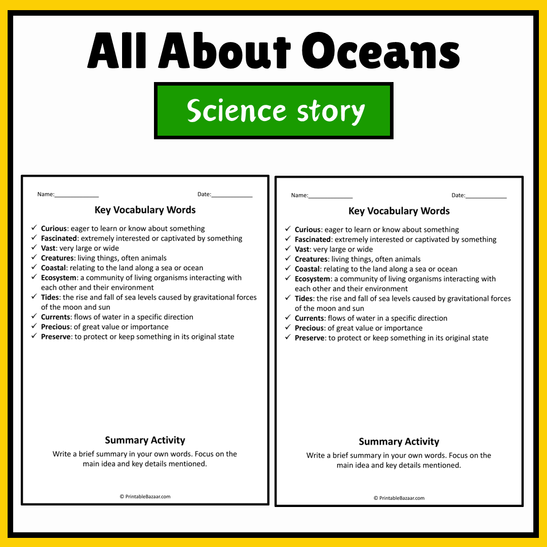 All About Oceans | Science Story Reading Comprehension Activity