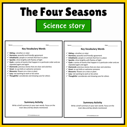 The Four Seasons | Science Story Reading Comprehension Activity