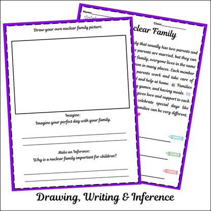 Nuclear Family | Short Reading Comprehension Creative Worksheet