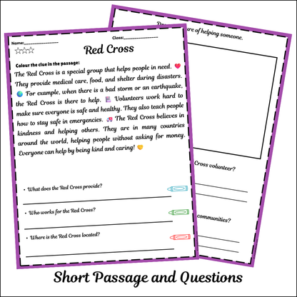 Red Cross | Short Reading Comprehension Creative Worksheet