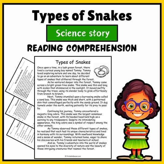 Types of Snakes | Science Story Reading Comprehension Activity